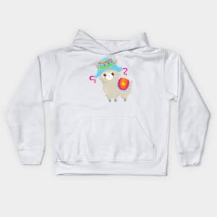 Cute Llama, Little Llama, Alpaca, Llama With Hat Kids Hoodie